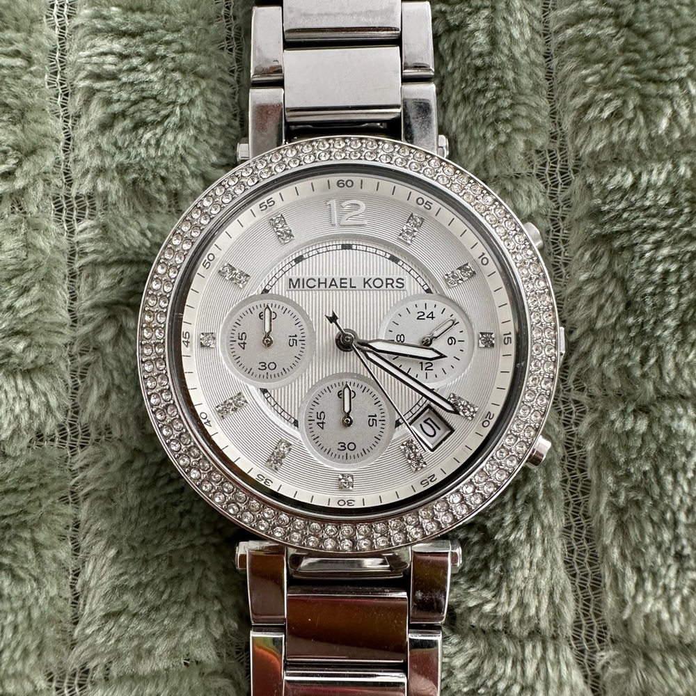 Michael Kors Silver rhinestone watch.